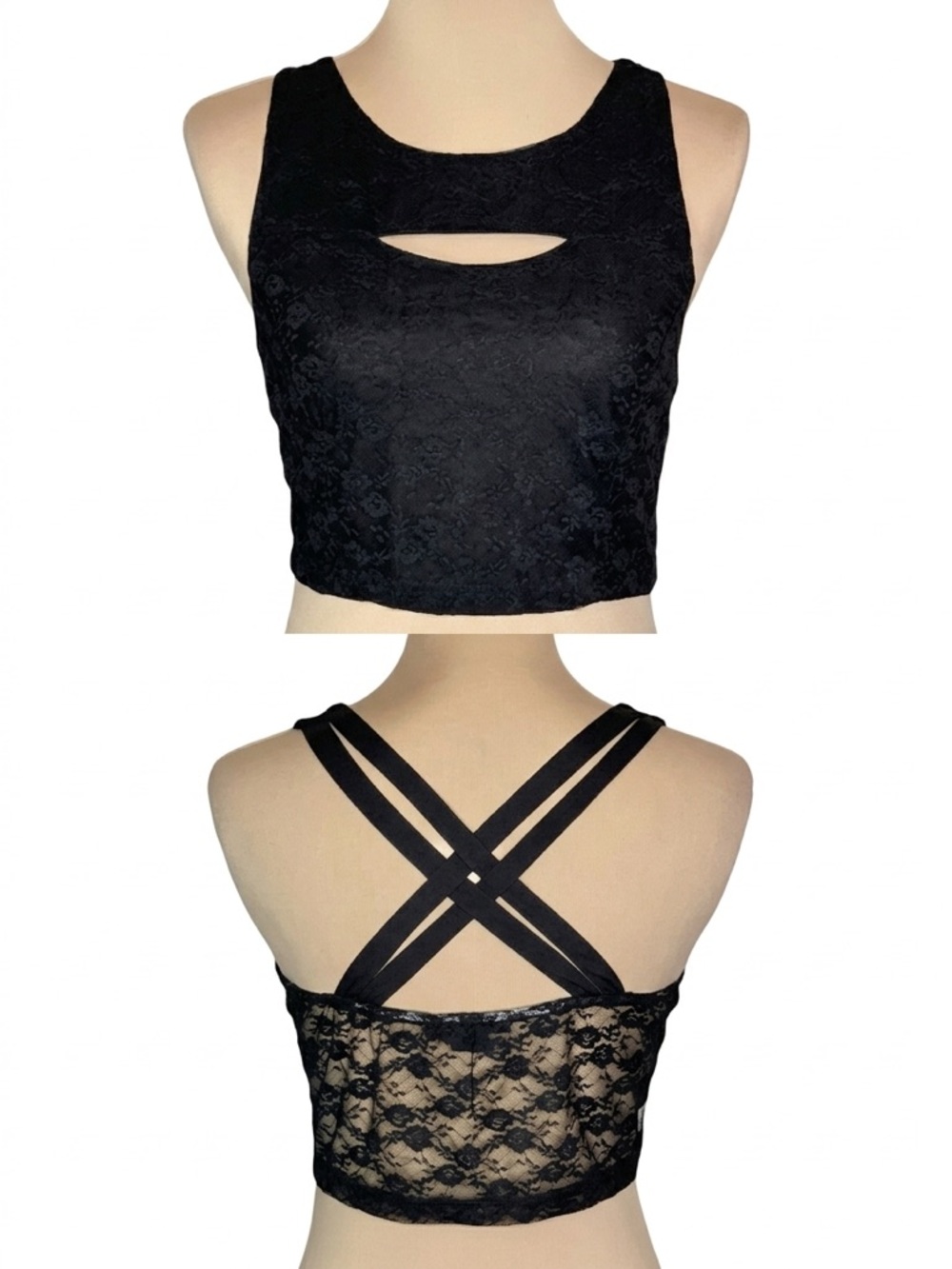 NWOT Love & Love Black Lace Crop Tank Top Sz L Goth Punk Fairy Grunge